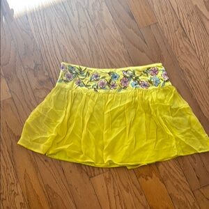 Yellow Bubble Mini Skirt with Pleated Embellishments
